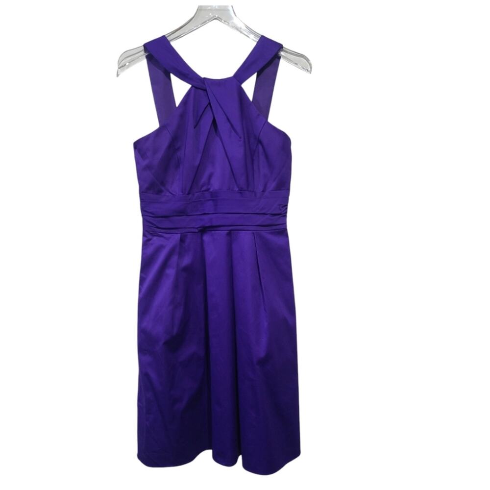 Davids Bridal SZ 6 Regency Dress POCKETS Purple Lapis Sateen Cotton Short NEW